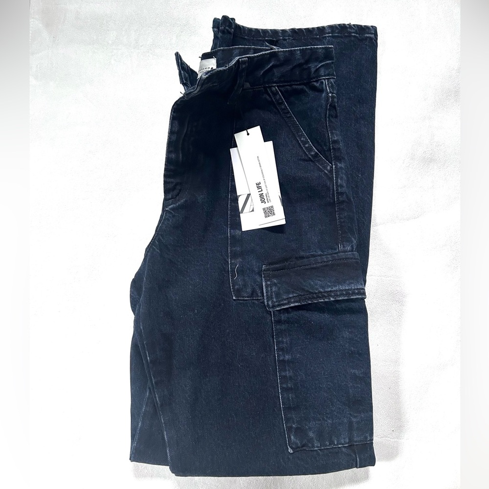 zara the slim cargo in blue black size 6 US